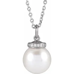 Hidden Halo Pearl Necklace or Pendant
